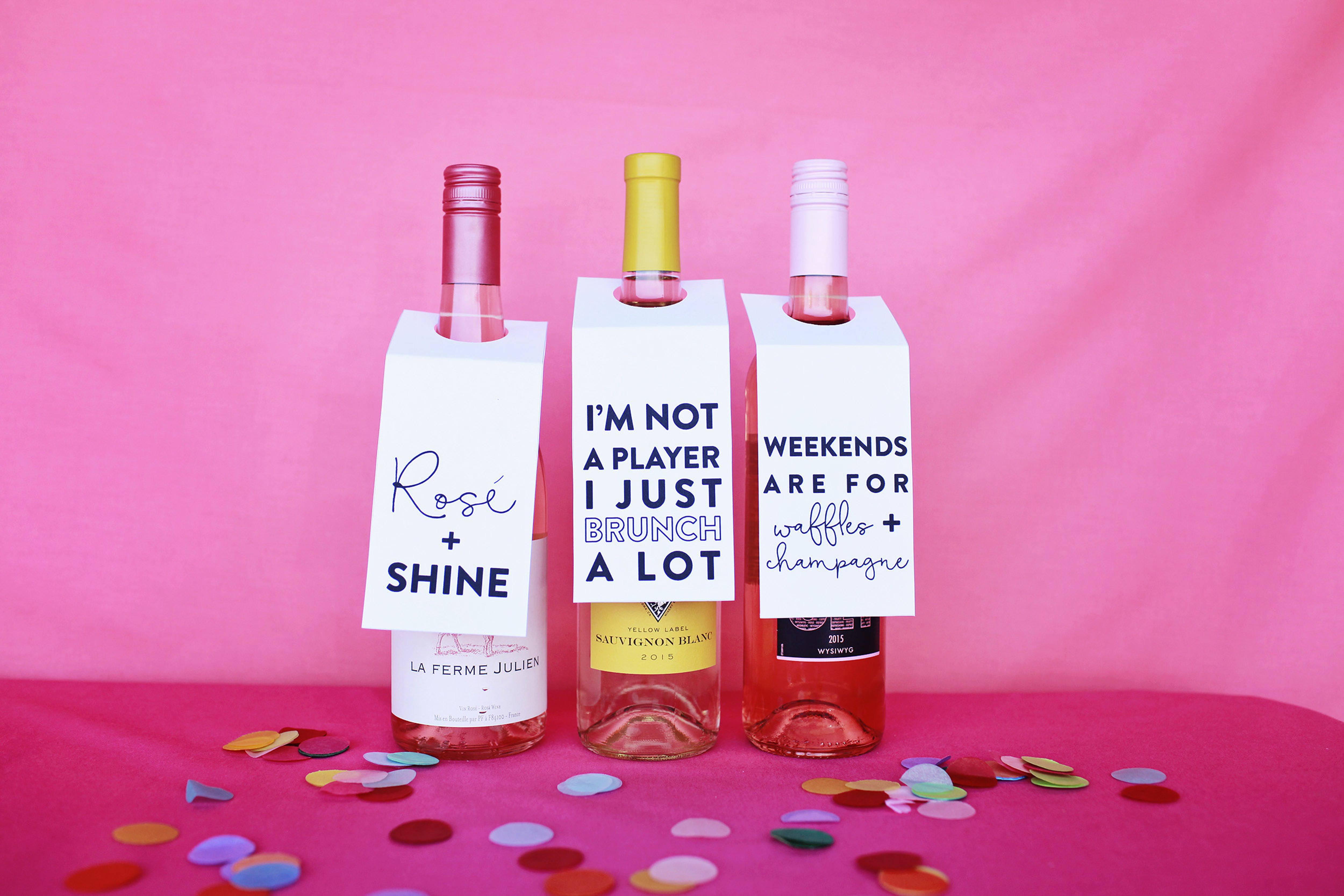 Rose and shine wine tags - free printable